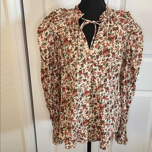 Free People Meant To Be Floral Puff Sleeve  Top Medium Cottagecore Boho Rosebuds
